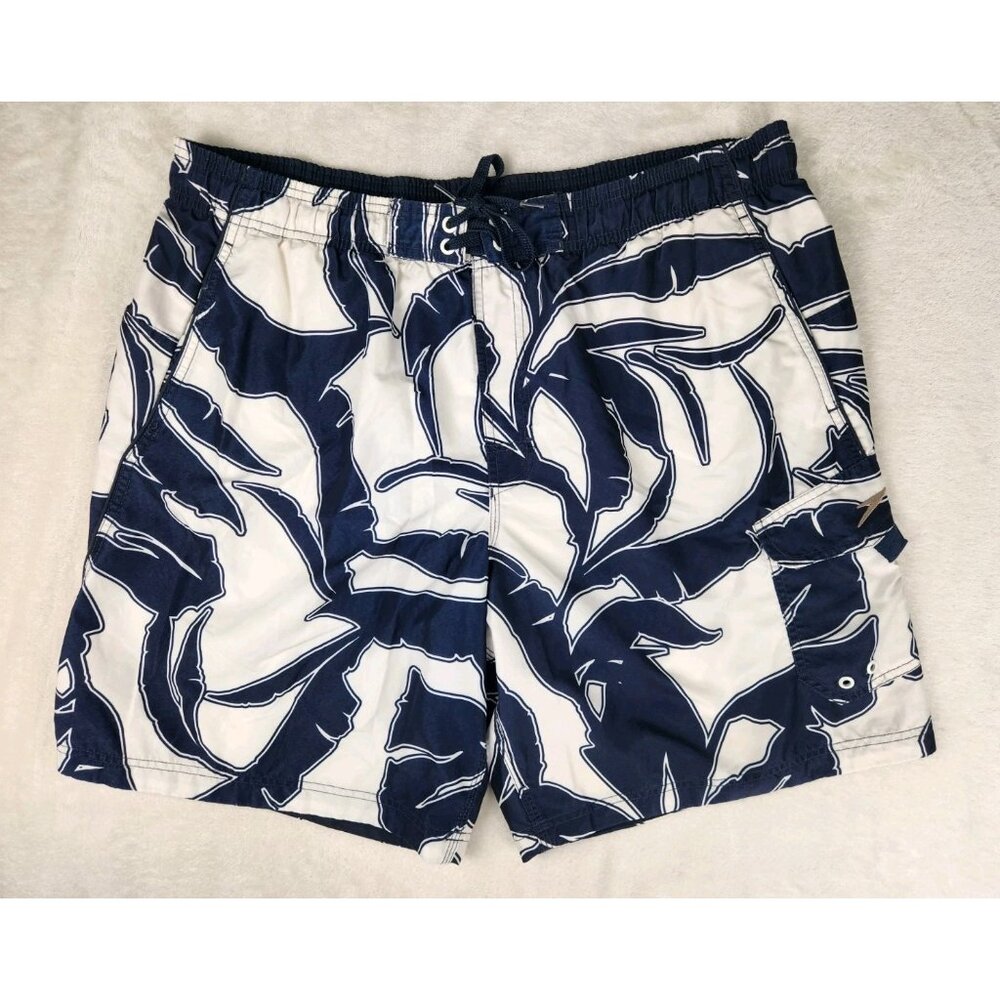Speedo Swim/Board Shorts Mens Size Large Blue/White Palm Leaves Print